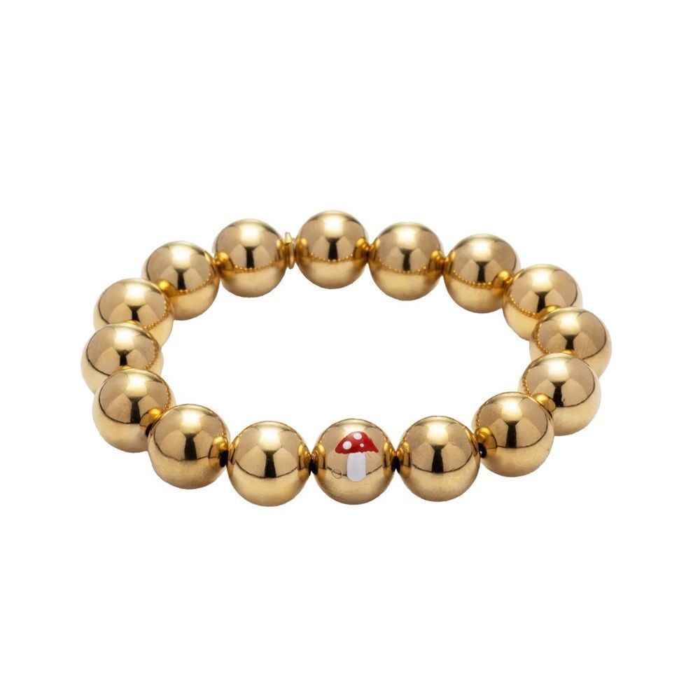 Gold Bead Stretch Bracelet with Red Mushroom Accent by Mayamar - Picture 2 of 4
